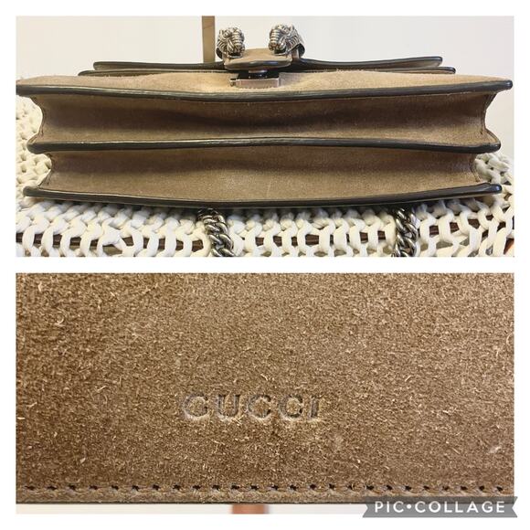 Gucci Medium Suede Dionysus Crossbody Shoulder Bag Double Flap Taupe Neutral - Picture 12 of 16